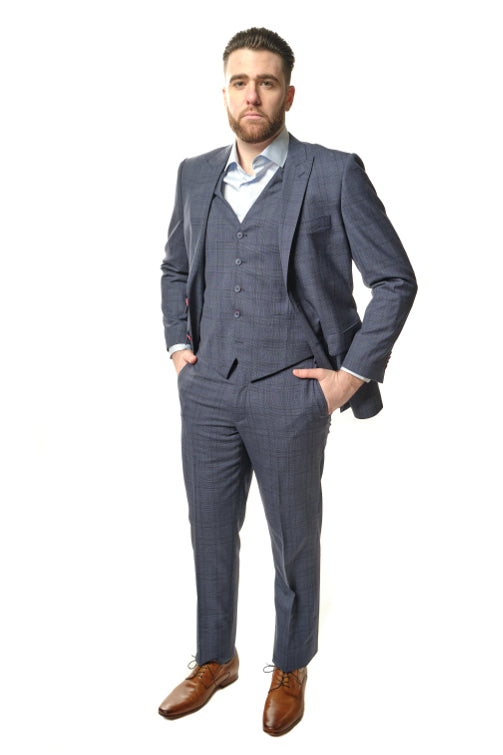 Blue Plaid Super 120's 3-Piece Suit-The Suit Spot-Wedding Suits-Wedding Tuxedos-Groomsmen Suits-Groomsmen Tuxedos-Slim Fit Suits-Slim Fit Tuxedos-Online wedding suits