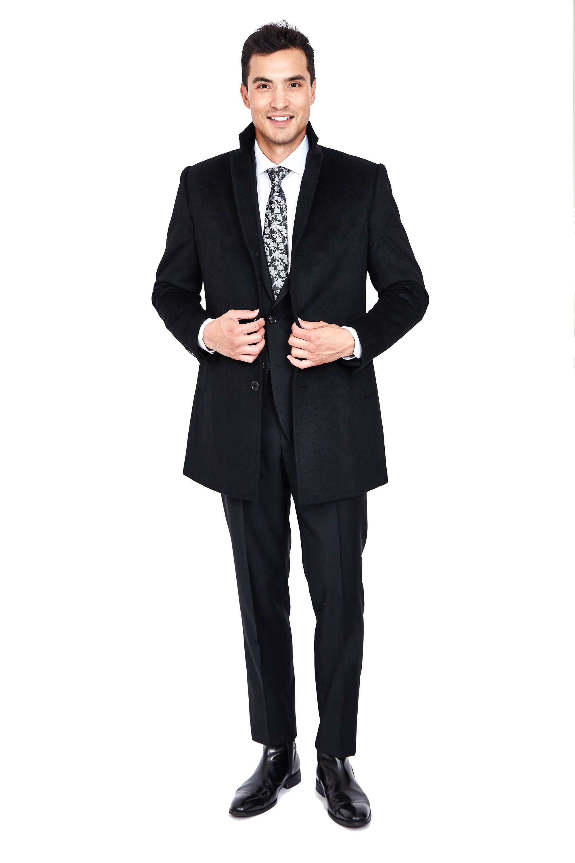 Black Wool &amp; Cashmere Overcoat