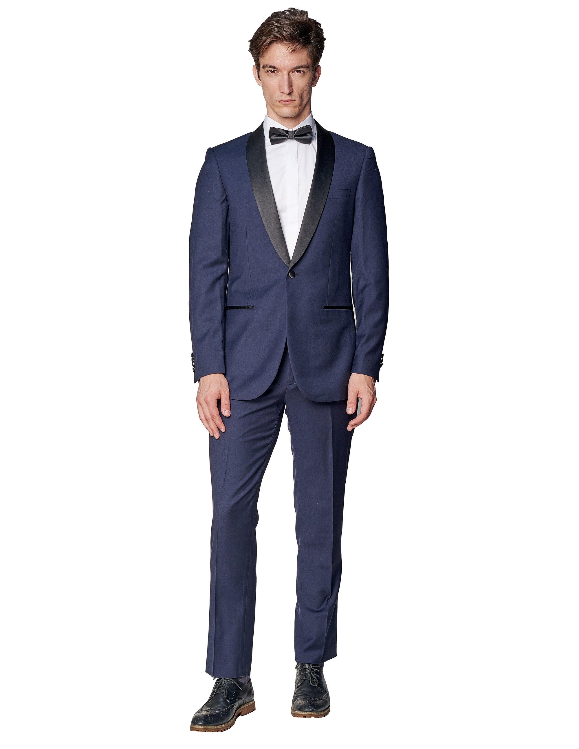Navy Shawl Lapel Wool Tuxedo-The Suit Spot-Wedding Suits-Wedding Tuxedos-Groomsmen Suits-Groomsmen Tuxedos-Slim Fit Suits-Slim Fit Tuxedos-Online wedding suits