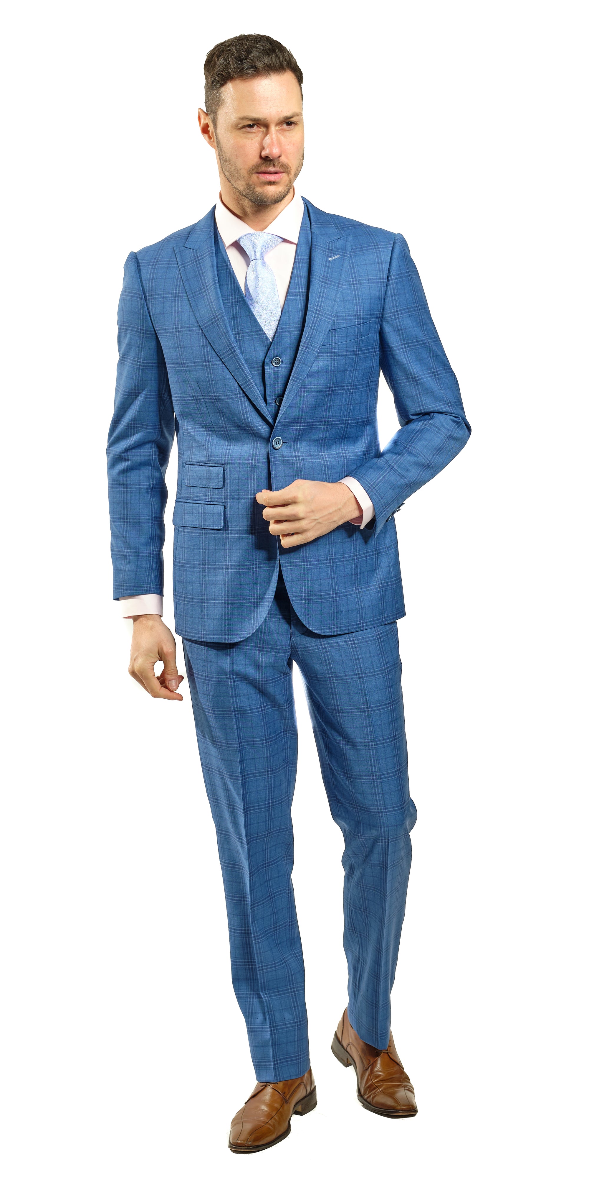Blue on Blue Check 3-Piece Suit-The Suit Spot-Wedding Suits-Wedding Tuxedos-Groomsmen Suits-Groomsmen Tuxedos-Slim Fit Suits-Slim Fit Tuxedos-Online wedding suits
