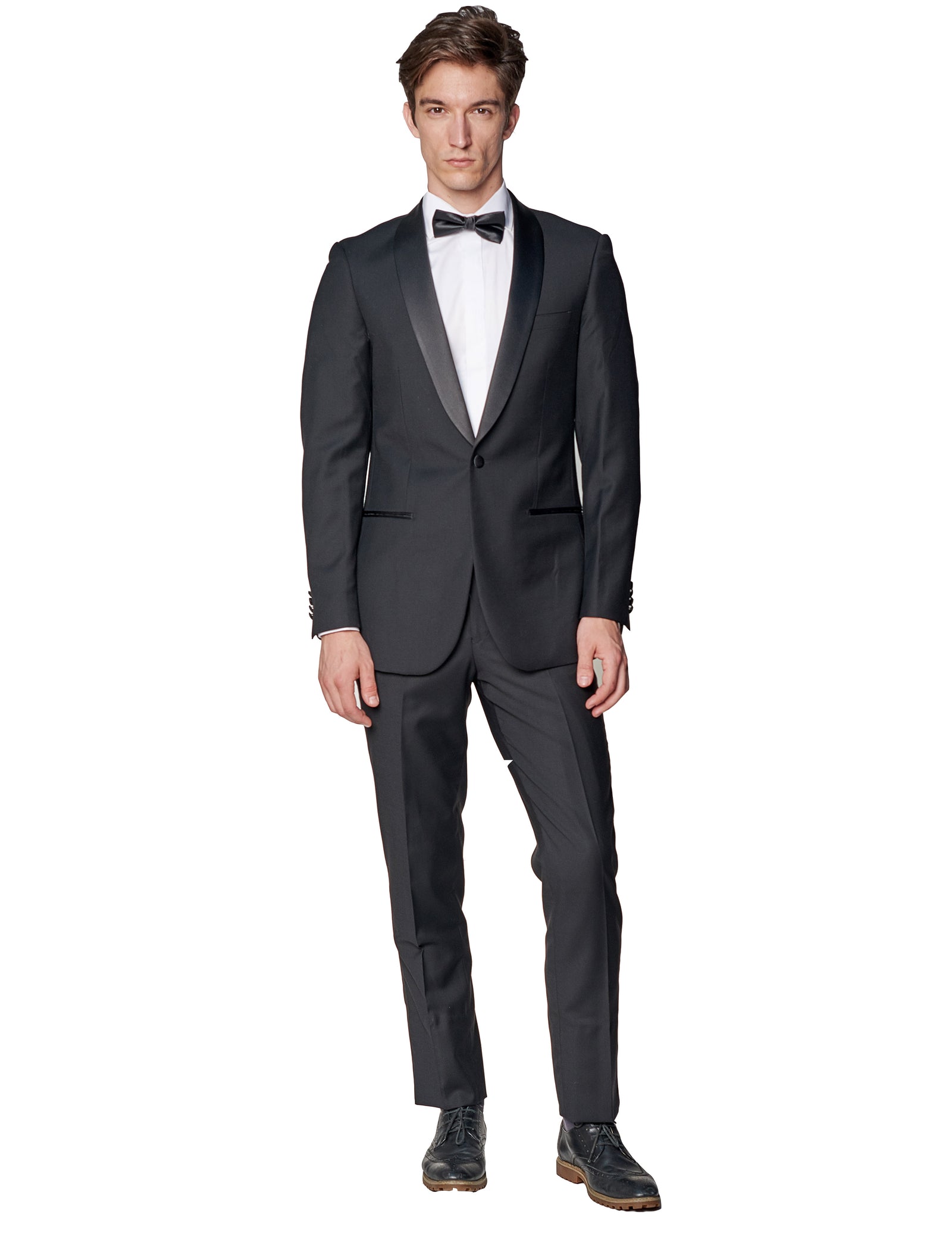 Black Shawl Lapel 1 Button Wool Tuxedo-The Suit Spot