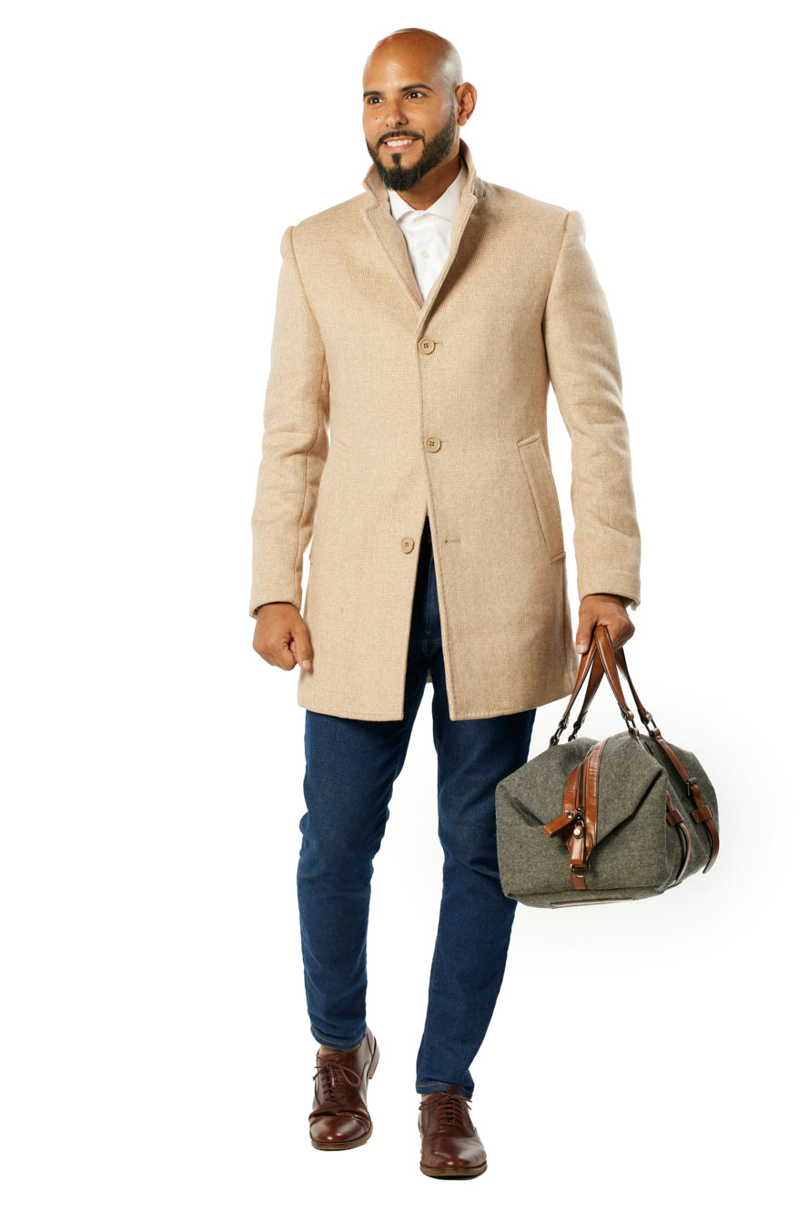 Luxury Biege Twill Wool & Cashmere Overcoat