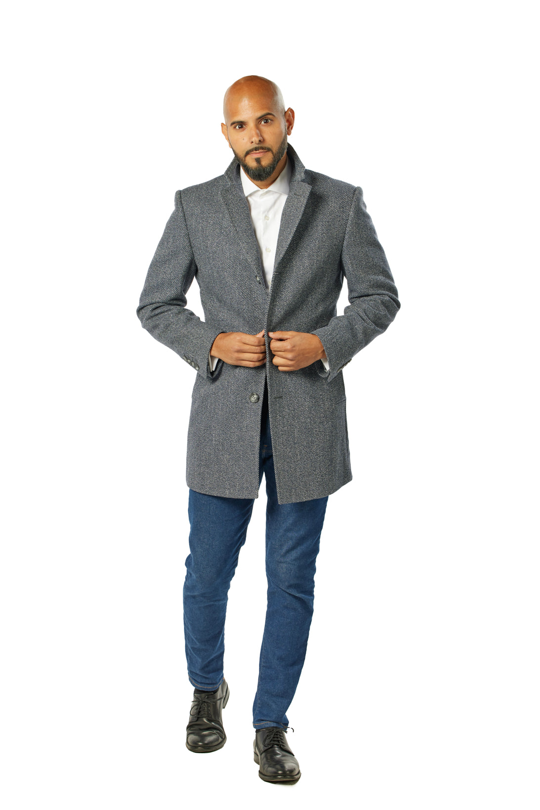 Navy Twill Cashmere & Wool Overcoat