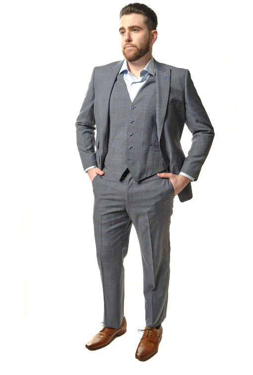 Slate Blue Check 3-Piece Suit-The Suit Spot-Wedding Suits-Wedding Tuxedos-Groomsmen Suits-Groomsmen Tuxedos-Slim Fit Suits-Slim Fit Tuxedos-Online wedding suits
