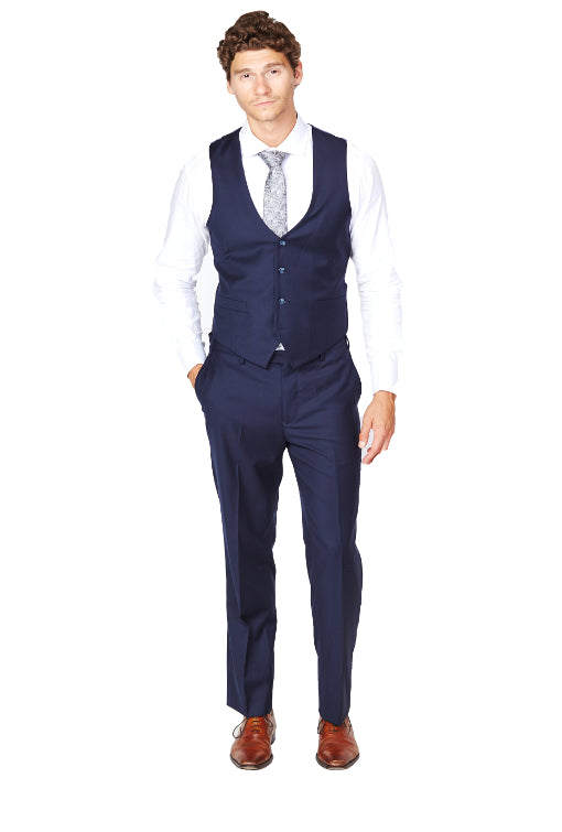 Low Cut Navy Wool Vest-The Suit Spot